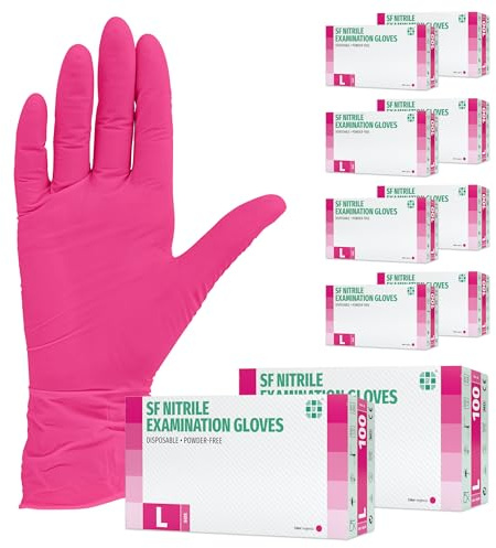 SF Nitrilhandschuhe L Magenta – 1000 Stück Einweghandschuhe, latexfrei | Puderfreie Einmalhandschuhe, Vorratspack mit 10 Boxen à 100 Stück, für Tattoo, Werkstatt, Küche, Reinigung und Haushalt