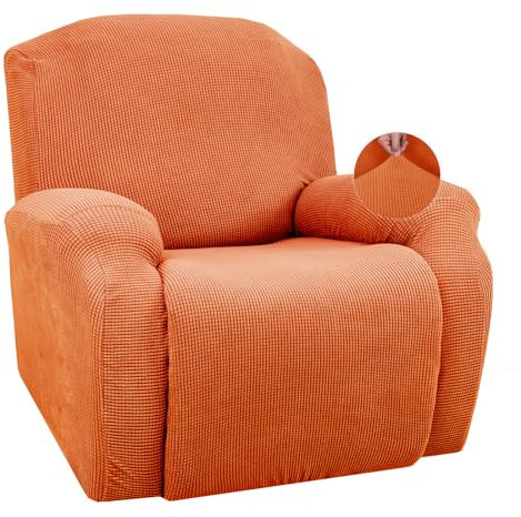 JIVINER Super Stretch Relaxstuhlhussen 4 Stück Sofa Schonbezug für Liegestuhl Spandex Weiche Liege Schonbezug mit Taschen Liegestuhl Möbelschutz (Liegestuhl, Orange)