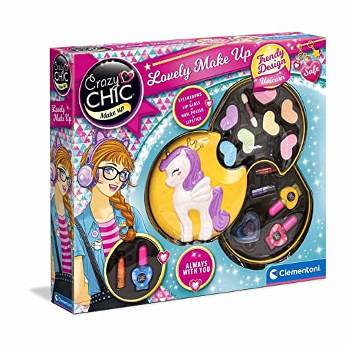 Clementoni Crazy Chic Lovely Einhorn Make-up Set - Schminke für Mädchen ab 6 Jahren - Schminkset mit Lidschatten, Lippenstiften & Nagellacken 18643