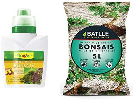 Flower 10724 10724-Abono líquido bonsáis, 300 ml, No Aplica, 9.3x6.2x15.2 cm + Semillas Batlle Sustratos Bonsais 5l