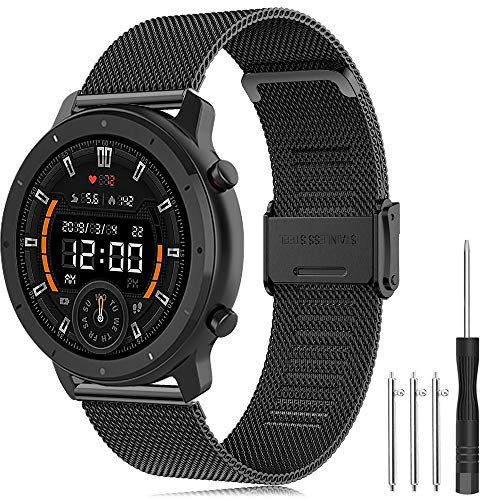 TOPsic Armband Kompatibel mit für Amazfit GTR Uhrenarmband, 22mm Edelstahl Ersatzarmband Metall Armband für Amazfit GTR 47m, Amazfit GTR 2/GTR 2e/GTR 3/GTR 4, Amazfit Pace, Amazfit Stratos 2 2S 3