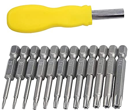 Torx Screwdriver Bits12 pcs S2 Steel Magnetic Star Head Screwdrivers Security Screws Torx Socket Bit Set Electric Screwdriver,50mm,with Screwdrivers Handle(Color Random)