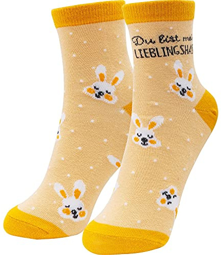 GRUSS & CO Zaubersocken mit Motiv Lieblingshase | Damensocken, Gelb, Größe 36-40 | lustiges Geschenk, Geschenk für Sie | 47361