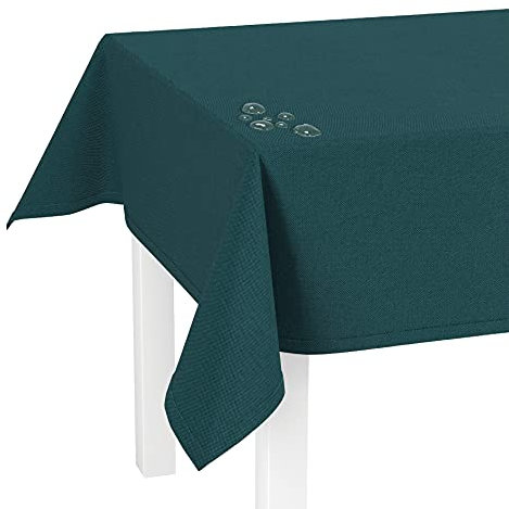 LILENO HOME Tischdecke abwaschbar [140x280cm] in Petrol - Gesäumte Polypropylen Gewebe Tischdecke wasserdicht mit Fleckschutz