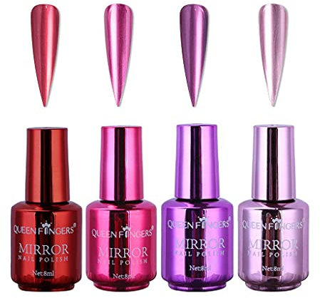 Mllkcao Nail Polish Set for Womens 4-Piece Electroplated Metal Nail Polish Magic Half Mirror Effect Long Lasting Fast Drying 8ml, One Size