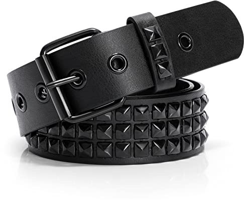 XZQTIVE Studded Belt Metal Punk Rock Rivet Belts for Women/Men Goth Belt with Bright Metal Pyramid for Jeans, Black Buckle Black Belt, 110cm