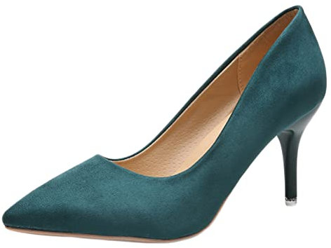 Onsoyours Damen High Heels Spitze Pumps mit Pfennigabsatz PU Leder Einfarbig Leopard Grün 41 EU