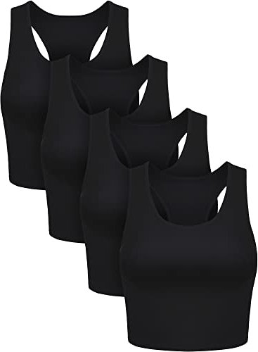 BOAO Bauchfreies Tank-Top, ärmellos, Racerback-Design, für Damen, 4 Stück, Schwarz, Mittel