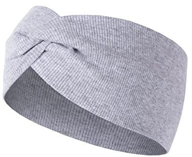 HEYO Stirnband Damen Haarband Elastisch Verdreht Kopfband Feinripp Optik (Grau)