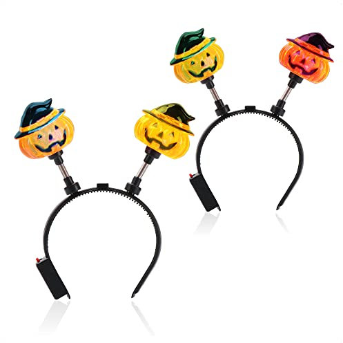 com-four® 2x Halloweenhaarreif Kürbis mit LED-Licht - Haarreifen als Kostümzubehör für Mottopartys, Fasching oder Geburtstag - Kopfschmuck mit bunter LED-Beleuchtung (02 Stück - Kürbis)