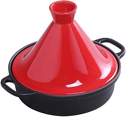 Casserole Dishes Cast Iron Tagine Pot 20Cm, Tajine Cooking Pot with Enameled Cast Iron Base and Cone-Shaped Lid