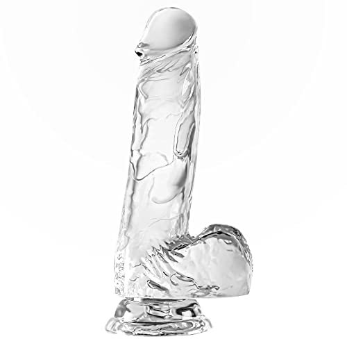 Gode Réaliste, Pénis dildo Godemichet avec gland, veines, testicules et ventouse, pour Stimulation G-spot, Godemiché Masturbation pour Femmes Hommes Couple Homosexuel (16CM, Transparent-1)