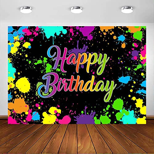 Avezano Neno Glow in The Dark Birthday Party Hintergrund Bunte Graffiti Splash Paint Fotografie Hintergrund Slime Happy Birthday Sleepover Geburtstag Party Dekorationens (2,1 x 1,5 m)