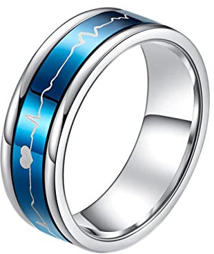 ANAZOZ Antistressring Daumen, Edelstahl Ringe Herren Personalisiert größe 62 Herzschlag Drehringe Breit 7mm