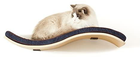 LIORCE Katzenregal mit bequemem Kissen - Wave Modern Katzenbett - Minimalistisch Schwebende Katzen Wand Sitzstange - Holz Wandmontage Katzenmöbel zum Schlafen, Spielen, Klettern und Faulenzen