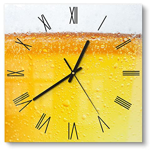 DEQORI Glasuhr | 30x30 cm | Motiv Bier mit Schaumkrone | ausgefallene leise Design Uhr aus Glas | Wanduhr für Wohnzimmer & Küche | moderne Hingucker Uhr für die Wand