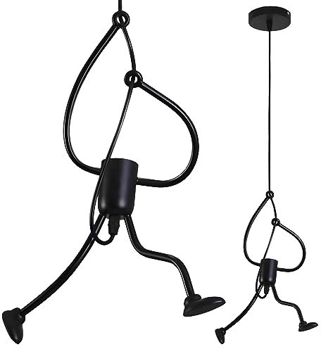 OXTXO Minimalist Pendant Light,Retro Iron Cartoon Hanging Lamp,Adjustable E27 Hanging Light for Bedrooms, Loft, and Restaurant,Creative Little People Pendant Lighting