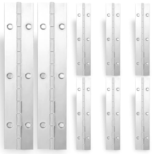 12 PCS Heavy Duty Piano Hinges, 6 Inch 1.2'' Open Width, 0.04'' Silver Stainless Steel Folding Hinges for Storage Boxes, Cabinets, Door, Piano, Wood Furniture