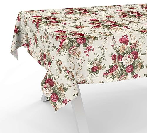 Tischdecke aus Stoff Textil abwaschbar Tischwäsche Tischtuch Baumwolle Polyester Roses 100x140cm In-/Outdoor Tischdecke