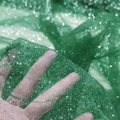 100cm x 150cm Soft Glitzer Tüllstoff Netzstoff zum Nähen, Bling Tüll Mash Stoffe Dekostoff für DIY Basteln Bekleidung Tüllrock Hochzeitskleid Schleier Vorhänge Tischdecken Hochzeit Party Deko,Grün
