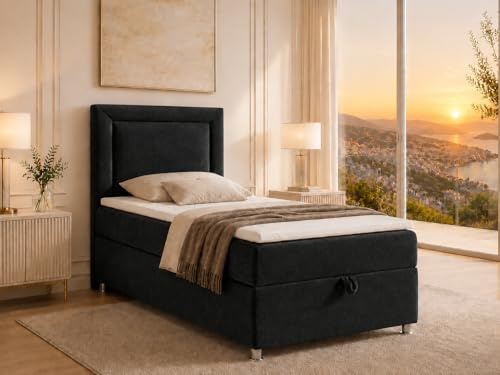 Best For Home Trinity K3 EinzelBett | Boxspringbett 90x200 mit Bonell Federkernmatratze 90x200 | Bett mit Matratze | Bett mit Stauraum | Lieferung an die Bordsteinkante
