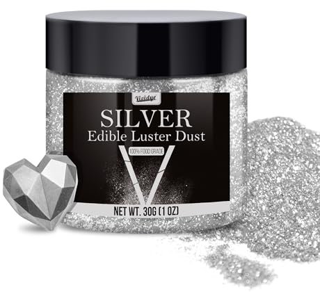Edible Glitter Essbarer Glitzer - 30g Essbarer Glitzerpulver Glitzerstaub für Getränke, Lebensmittel, Kuchen - Essbares Metallisch Lebensmittelfarbe Glitzerpuder zum Cocktails, Torten (Silber)
