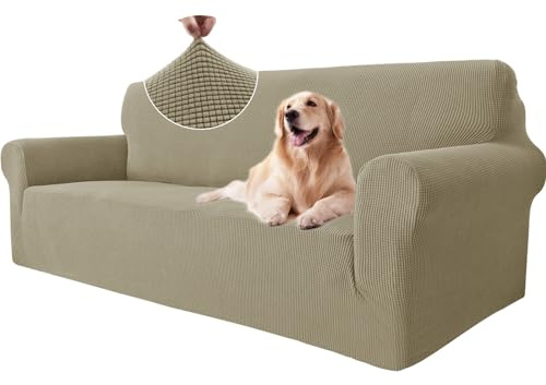 Ystyle Sofa überzug 3 Sitzer Mit Armlehne, Stretch Sofabezug rutschfest, Modern Sofa Cover Für Hunde Haustiere, Atmungsaktiv Couch überzug Mit Elastic Bottom, Khaki