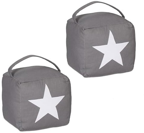 Relaxdays Türstopper Stern 2er Set, Stoff mit Sandfüllung, Türpuffer Boden, Deko Türsack, HxBxT: 18x15x15 cm, grau/weiß