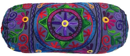 Original Kikan Bolster Cotton Boho Cushion Cover 18 x 7 inch 46 x 18 cms Round Cylinder Takiya For Yoga Meditation, Embroidered, Back Neck Maternity Support Pillow Case Vegan (covers only) (Navy)