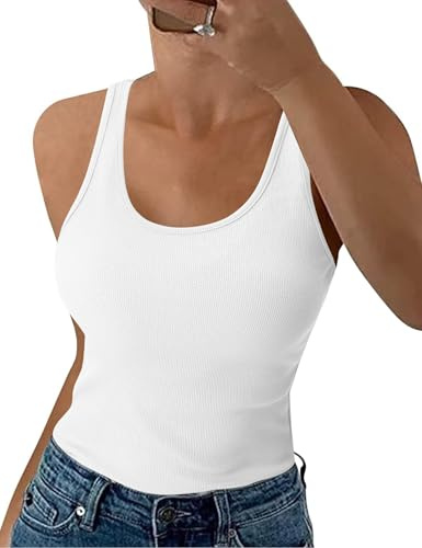 Aottori Women Tank Tops Summer Sleeveless Vest Round Neck Ribbed Slim Fit | Ladies Basic Camisole Shirt, Cotton, Solid, Casual, Breathable, Underwear, Autumn Winter Layering, Home Wear