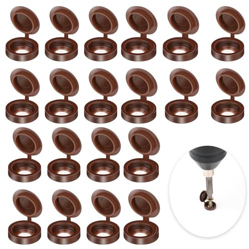 100 PCS Screw Caps Brown, 5mm ID Plastic Hinged Screw Covers Caps Brown Snap Washer Covers Flip Tops Folding Shutter Screw Covers Cap for Covering Screw Heads, Screw Protection Caps