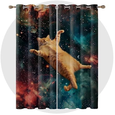 Vorhänge Katze - Galaxie Universum Lustige Tiere Fenster Gardinen mit Ösen, Vorhang Blickdicht Verdunklungsvorhänge Thermovorhang für Wohnzimmer Schlafzimmer Deko 2er Set, H 300 x B 140 cm B-#88