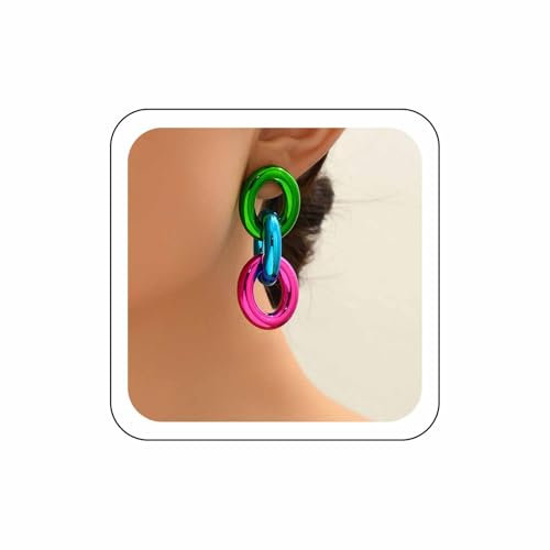 Wendalern Geometrische Dopamin Büroklammer Kette Ohrringe - Oval Baumeln Statement mit Farbiger Quaste, Klobige Kubanische Link für Frauen