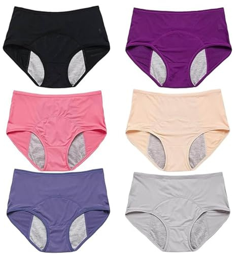 WDCAYQHZ Inkontinenz Schutzhosen Unterwäsche,Periodenunterschwäsche Baumwolle,Auslaufsichere Unterwäsche Damen Inkontinenz,6 Pack