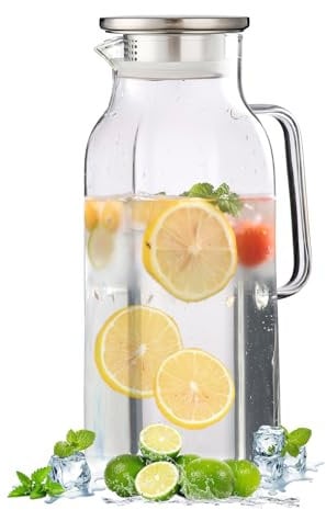 60oz Glass Jug with Lid,with Handle Fridge Door Jug Multifunctional Glass Water Jug That Meets The Daily Beverage, Tea, and Juice Needs of Families