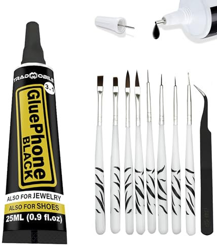 Glue Phone - Colla per riparazioni e lavori di precisione - Perfetta per telefoni, smartphone, tablet, gioielli, libri, pelle e scarpe (25 ml Nero, 1 tubo + kit di strumenti)