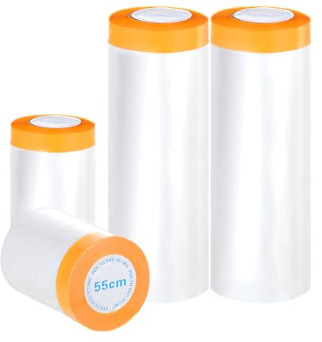 Lot de 4 Bâches de Bâche Protection Peinture, bache de protection peinture (80m au total) – Bâche Peinture, (2 Rouleaux 55cm x 20m + 2 Rouleaux 150cm x 20m) – ruban de masquage peinture.