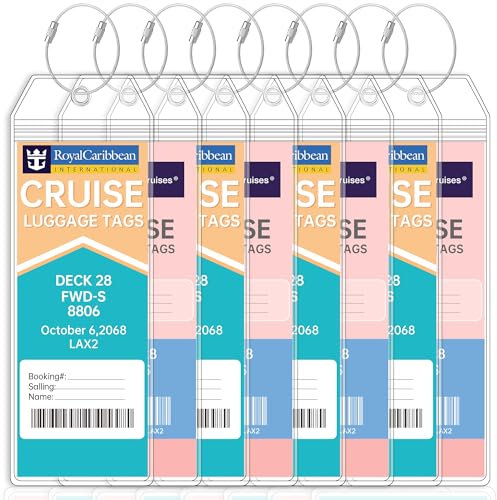 Teskyer 8 Stück Kofferanhänger für Kreuzfahrten, Kompatibel mit Royal Caribbean und Celebrity Kreuzfahrten, Wasserdicht, Klar, Langlebig, mit Reißverschluss und Stahlschlaufen, Kreuzfahrtzubehör
