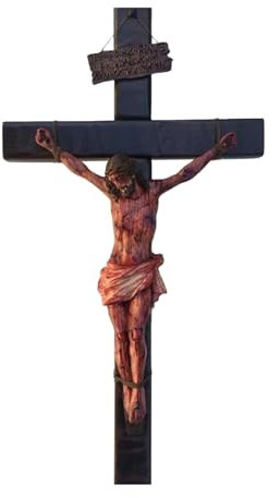 Crucifijo católico, arte de pared cristiano con herida de Cristo, crucifijo sangriento de pasión, decoración de pared de Jesucristo, figuras religiosas coleccionables para escritorio