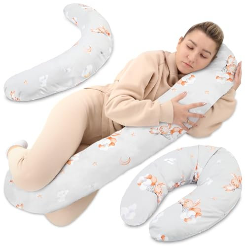 Totsy Baby Stillkissen XXL Seitenschläferkissen Schwangerschaftskissen Lagerungskissen - Baumwolle Pregnancy Pillow Erwachsene – 190 cm Kaninchen