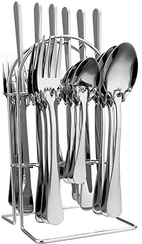 Okeeyseda Juego de Cubiertos Juego de Cubiertos de 24 Piezas con Soporte Incluye Cuchillo Tenedor Cuchara, Colgante Acero Inoxidable Plata