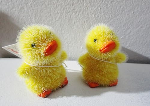 Generisch 2er Set Küken Entchen Enten gelb beplüscht 5 cm hoch - Osterküken gelb, Deko Ostern Osterdeko Tischdeko