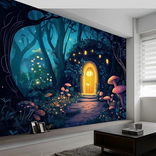 Fototapete 400 x 280 cm Wandtapete für Wohnzimmer Schlafzimmer Flur Fantasie Zauberwald 3D effekt Motivtapeten Dunkel Modern Vliestapete Dekoration wandbild