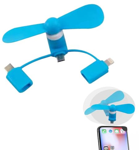 Comioke Mini Phone Fan, USB-Ventilatoren, 3-in-1 Handy-Ventilator, Kompatibel mit i-P-hone/i-P-ad/Android-Smartphone/Tablet, Micro-USB/Typ C/Lightning-Port- Mini-Handy