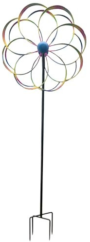 matches21 HOME & HOBBY Großes Windrad Metall 158 cm, wetterfeste Frühlings Garten-deko Blumenform - Bunte Windmühle