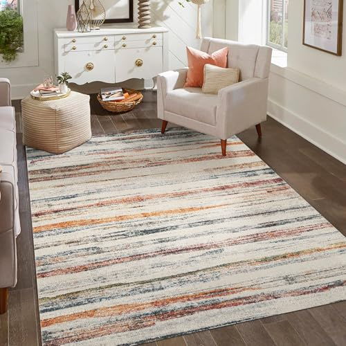 Aress Washable Stripe Living Room Area Rug, Multi Colour, 120x170cm