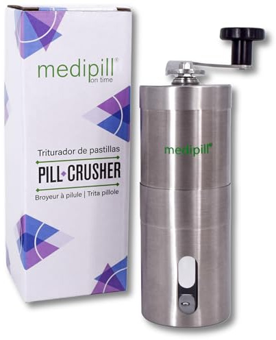 MEDIPILL - Trituradora manual de tabletas | Trituradora de medicamentos en polvo fino | Acero inoxidable | Una pieza | MED-BRM-XL
