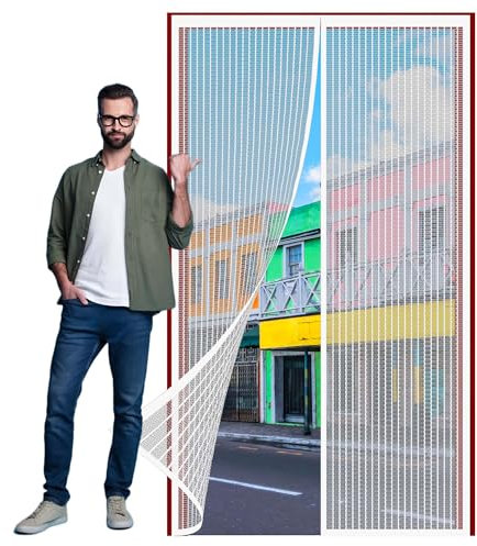 Zanzariera Magnetica per Porta Blindata 85 x 181 cm Chiusura Automatica Traspirante Rete Fine, Tenda Totalmente Magnetica per Porte D'Ingresso, Porte, Cortili, Bianco
