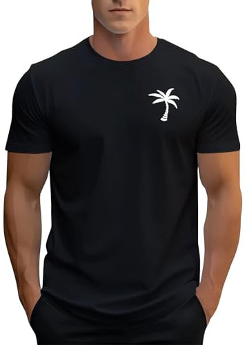 Herren Sommer T-Shirt Rundhals Kurzarm T Shirt mit Kokosnussbaum Drucken Basic Shirts Männer Lose Freizeitshirts S portshirt Grün