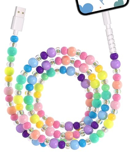 SEUMOO for iPhone Charger Cable 2M Beaded Charging Cable 66W Fast Charging Cables Cute 3A Pearl USB A Phone Charger Cables Girls Women for iPhone 14 13 12 11 Pro Max Plus XS XR, for iPad Pro Colorful